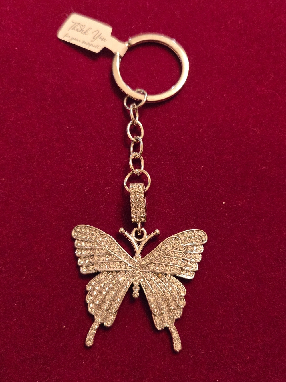 Crystal Butterfly Keychain Bag Charm - Gold Tone